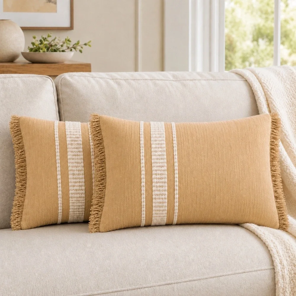 Threshold Studio McGee Set of 2 Oversized Lumbar Throw Pillows Tan Cream 20x14